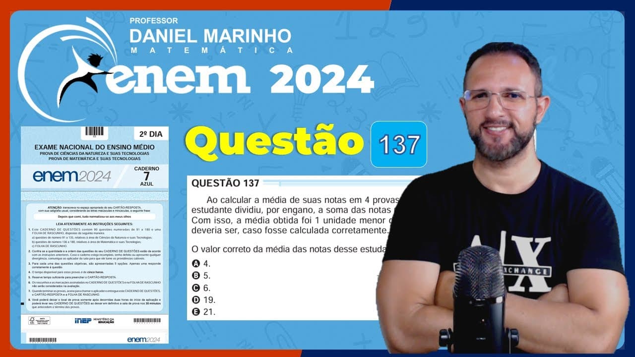 Thumbnail: 🔴 RESOLUÇÃO DO ENEM 2024 | MATEMÁTICA | CADERNO AZUL - Questão 137