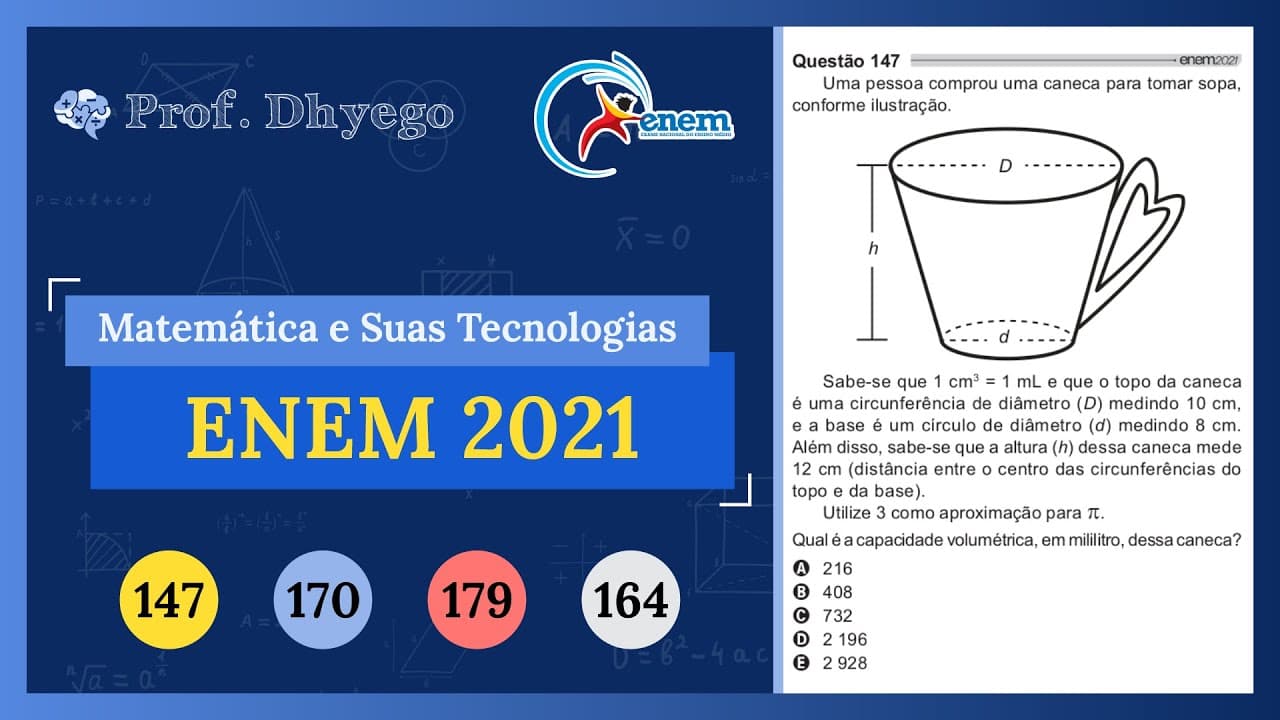 Thumbnail: Uma pessoa comprou uma caneca para tomar sopa, conforme ilustração.Sabe-se que 1 cm³ = 1 mL e que o