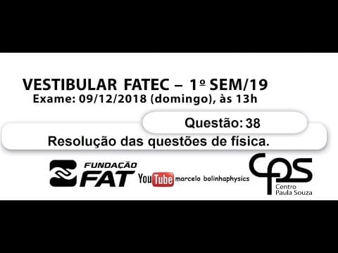 Thumbnail da aula: Resolução da prova de FÍSICA – FATEC – 2019 / 1. Questão:38.