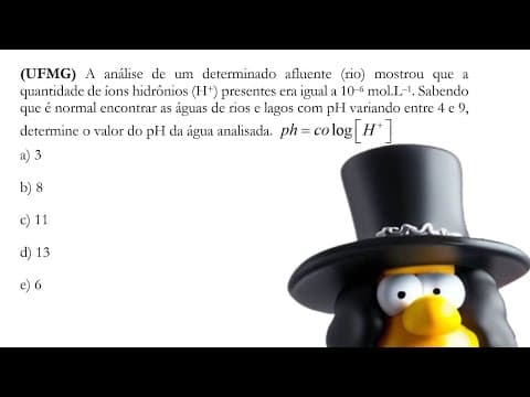 Thumbnail da aula: (UFMG) A análise de um determinado afluente rio mostrou que a quantidade de íons hidrônios H+