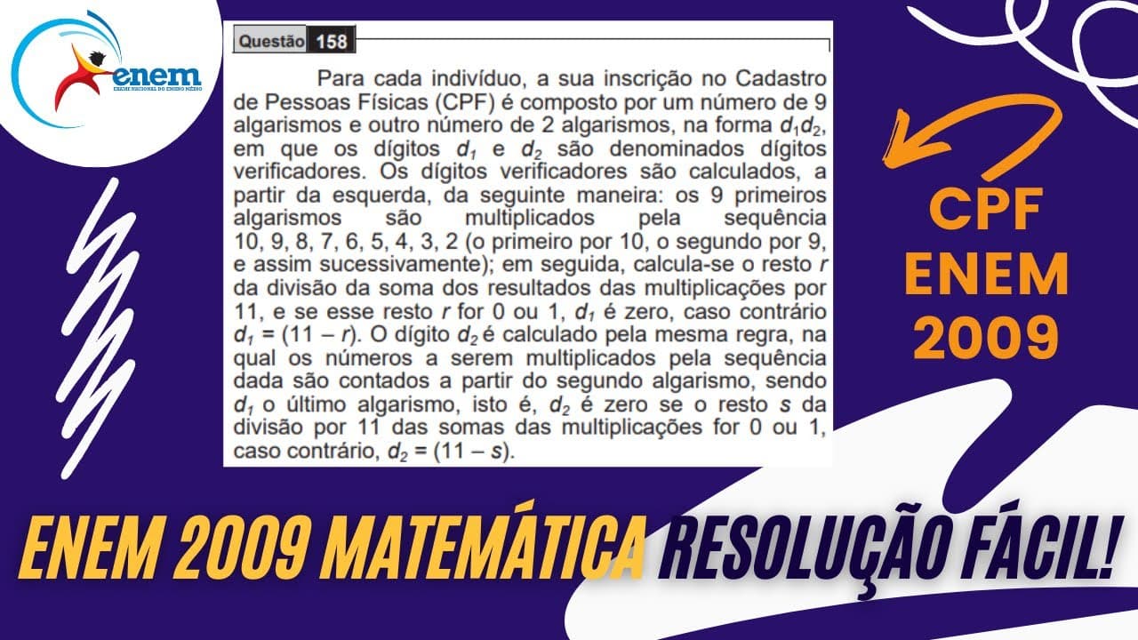 Thumbnail: RESOLUÇÃO FÁCIL ENEM 2009 Matemática - Para cada indivíduo, a sua inscrição... | Andrey Estevam