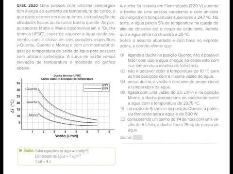 Thumbnail da aula: (UFSC 2020) Uma pessoa com urticária colinérgica tem alergia ao aumento da temperatura do corpo, o