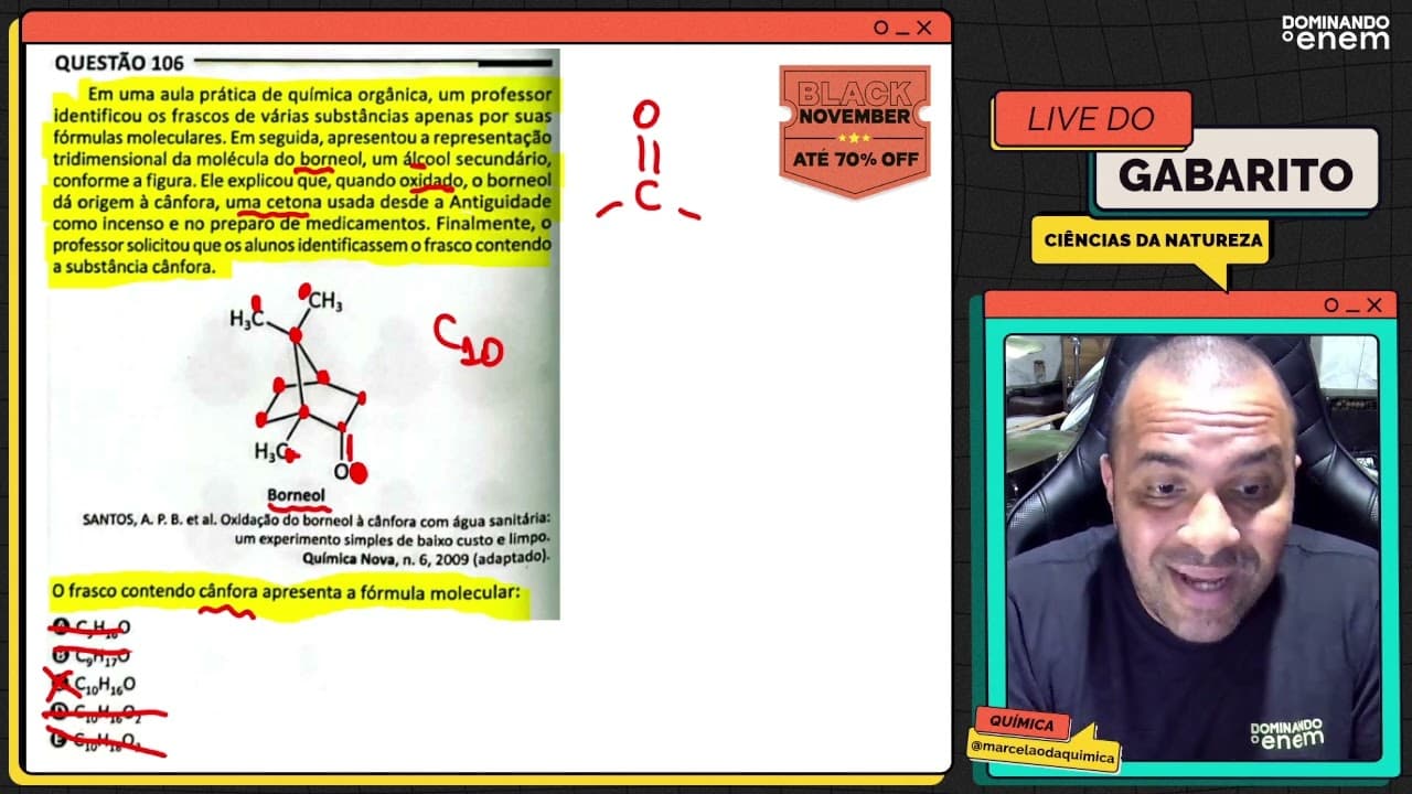 Thumbnail: ENEM 2025: Em uma aula prática de química orgânica, um professor identificou os frascos de várias