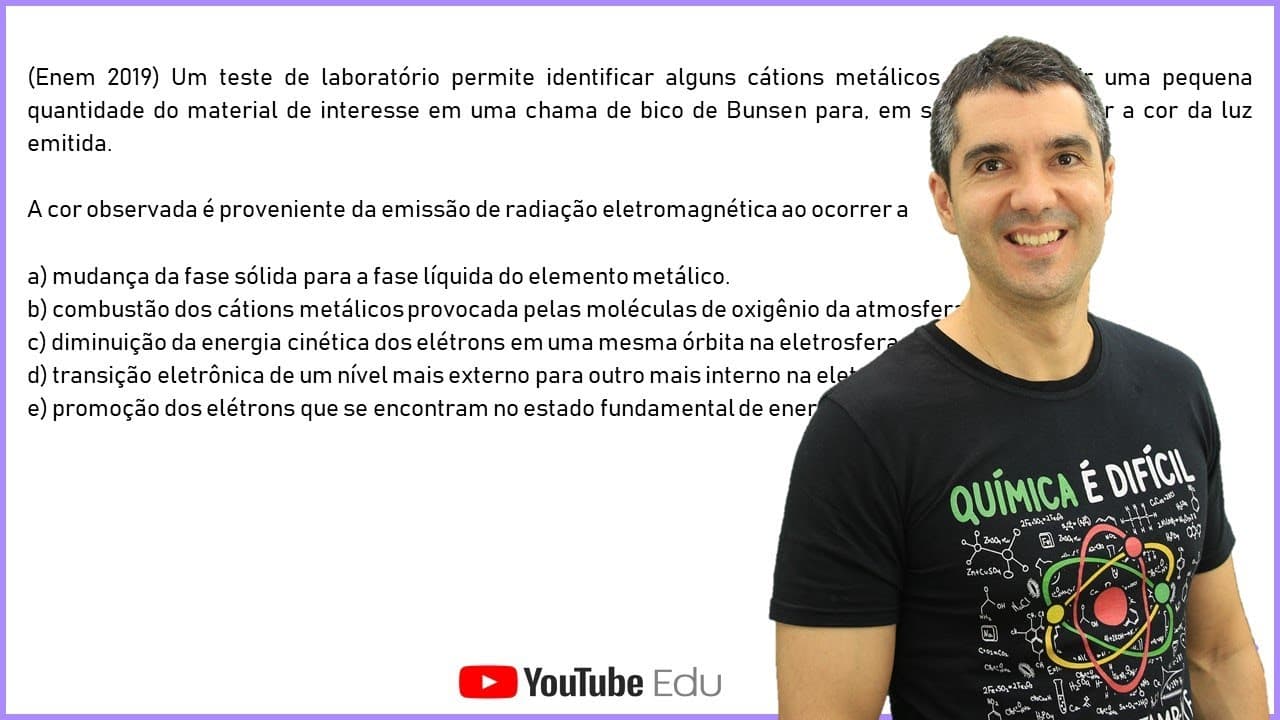 Thumbnail: QUÍMICA ENEM 2019! "Um teste de laboratório permite identificar alguns cátions metálicos..."