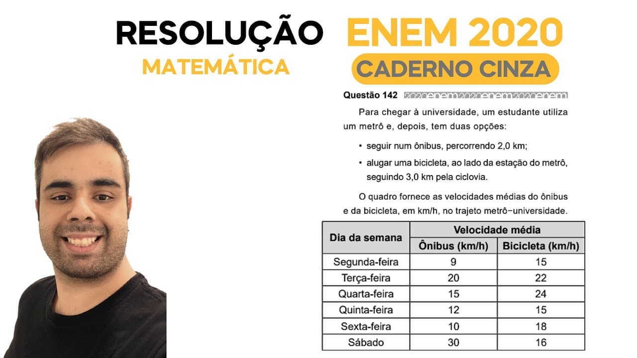 Thumbnail: ENEM 2020 \ MATEMÁTICA - Questão 142, CADERNO CINZA – Para chegar à universidade um estudante