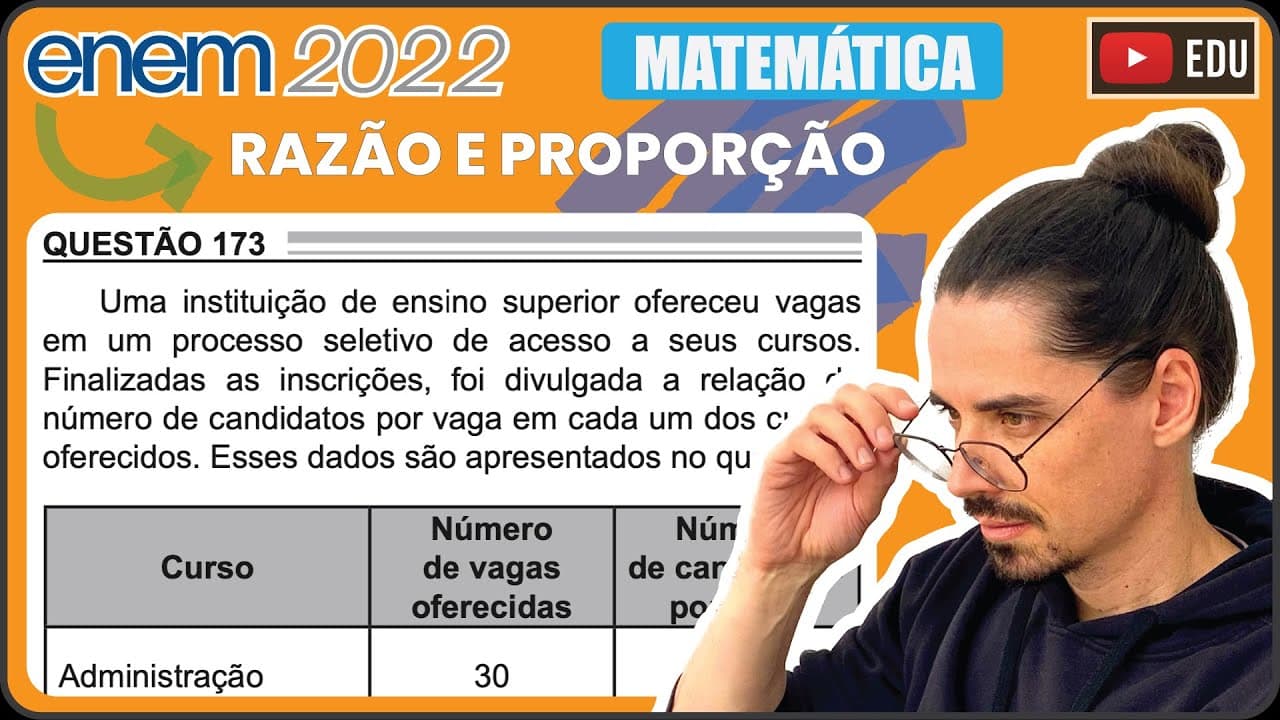 Thumbnail: [ENEM 2022] 173 📘 RAZÃO E PROPORÇÃO Uma instituição de ensino superior ofereceu vagas em um processo