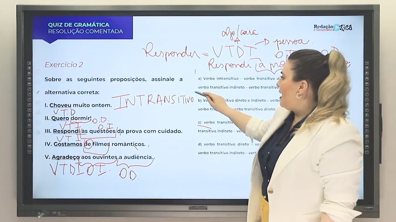 Thumbnail: QUESTÃO RESOLVIDA: TRANSITIVIDADE VERBAL - Profa. Pamba