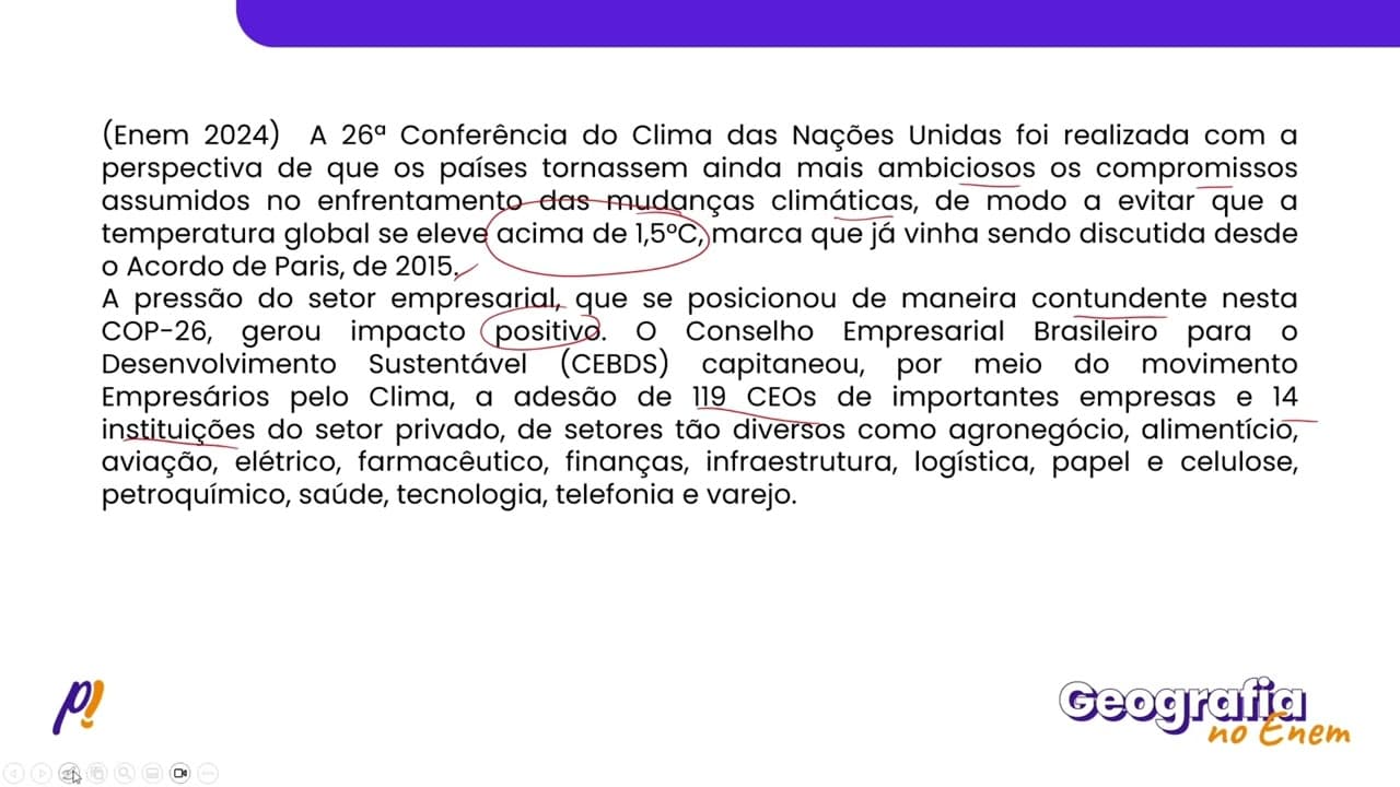 Thumbnail: ENEM 2024- QUESTÕES AMBIENTAIS E GEOPOLÍTICA GLOBAL | A 26ª Conferência do Clima das Nações...