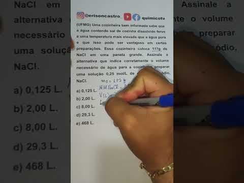 Thumbnail da aula: UFMG - MOLARIDADE: Veja como é fácil calcular o Volume em litro (L).