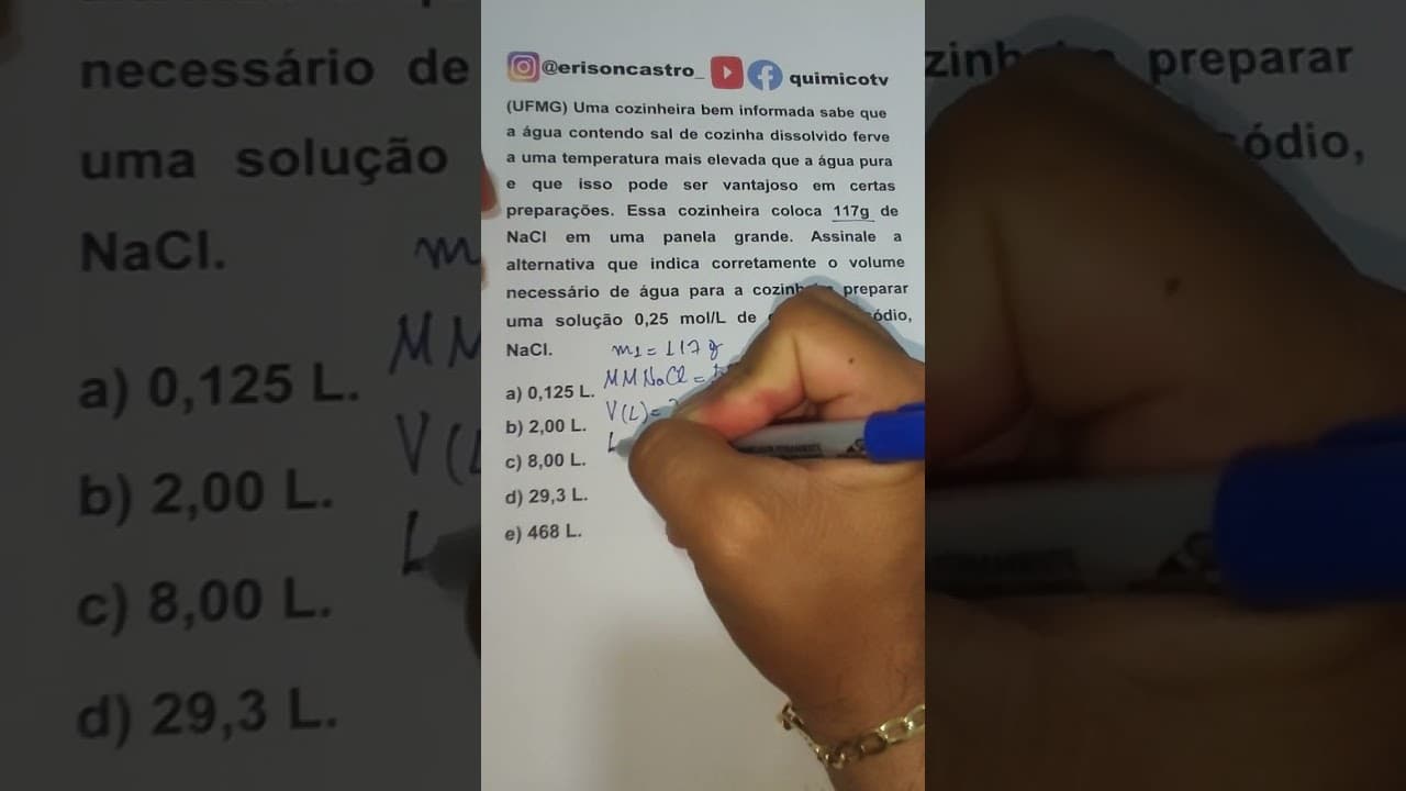 Thumbnail: UFMG - MOLARIDADE: Veja como é fácil calcular o Volume em litro (L).