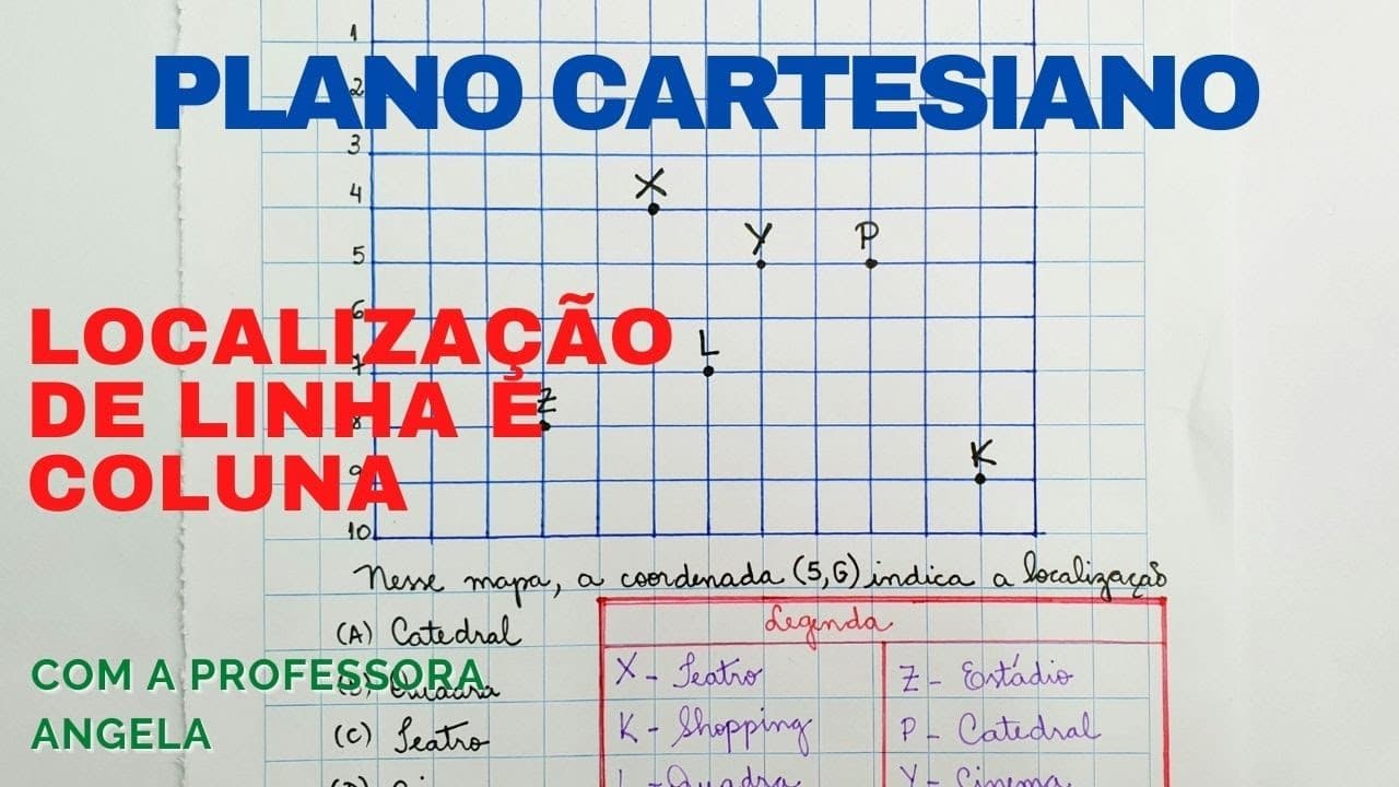Thumbnail: 🛑 Localização de Linha e Coluna - COORDENADAS - Plano Cartesiano - Professora Angela Matemática