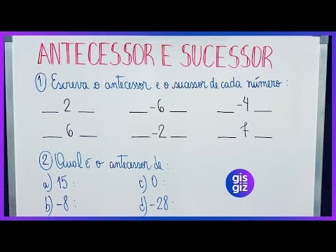 Thumbnail da aula: ANTECESSOR E SUCESSOR | Exercícios Resolvidos Passo a Passo | Números Inteiros