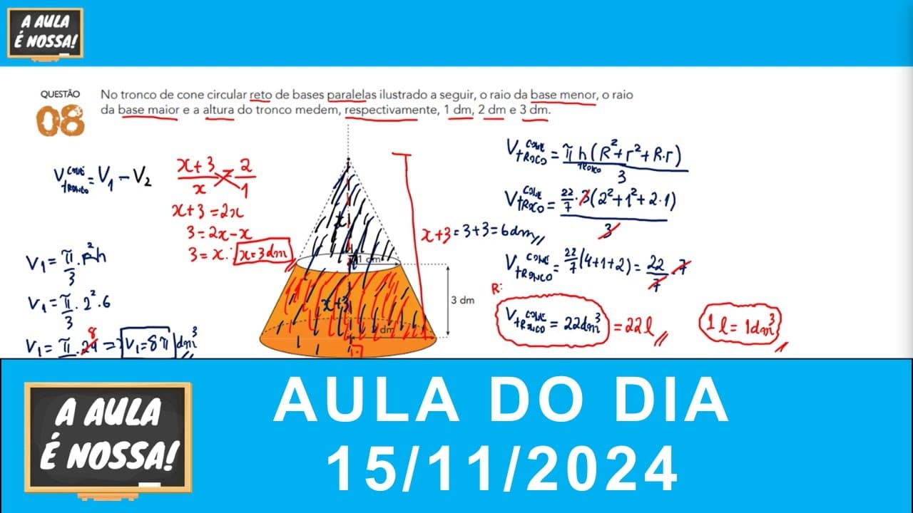 Thumbnail: A Aula é Nossa (15/11/2024)| Aula completa (RESOLUÇÃO UERJ 2023 EXAME DISCURSIVO - QUESTÕES 08 À 10)