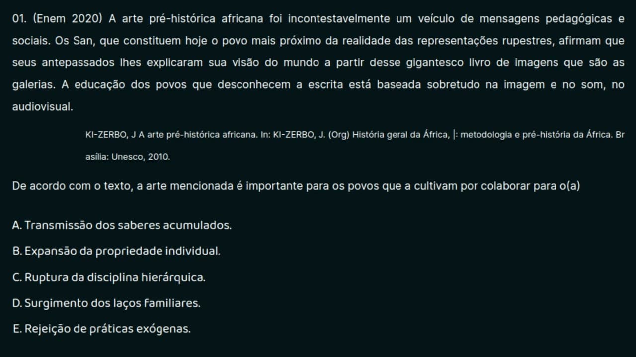 Thumbnail: 01. (Enem 2020) A arte pré-histórica africana foi incontestavelmente um veículo de mensagens