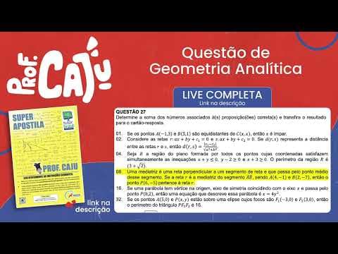 Thumbnail da aula: [UFSC 2023] 27.08 📒 GEOMETRIA ANALÍTICA Uma mediatriz é uma reta perpendicular a um segmento de reta