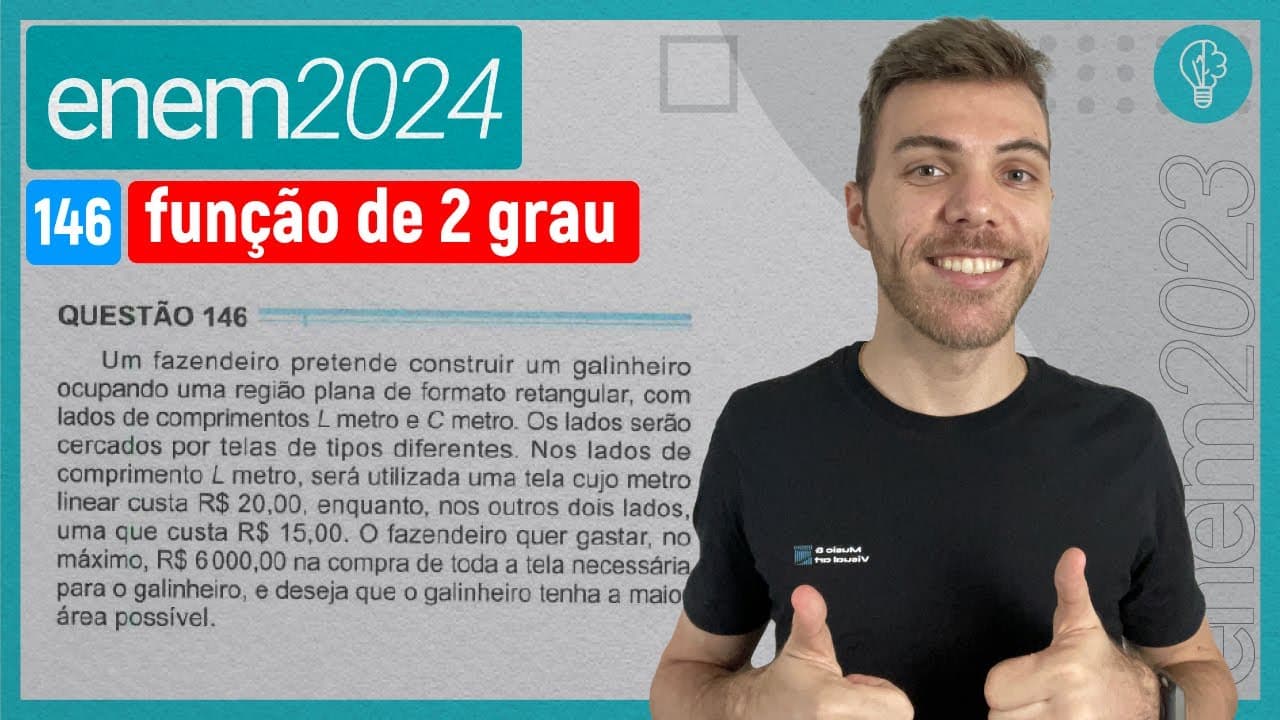 Thumbnail: Um fazendeiro pretende construir um galinheiro ocupando uma região plana de - FUNÇÃO DE 2º GRAU