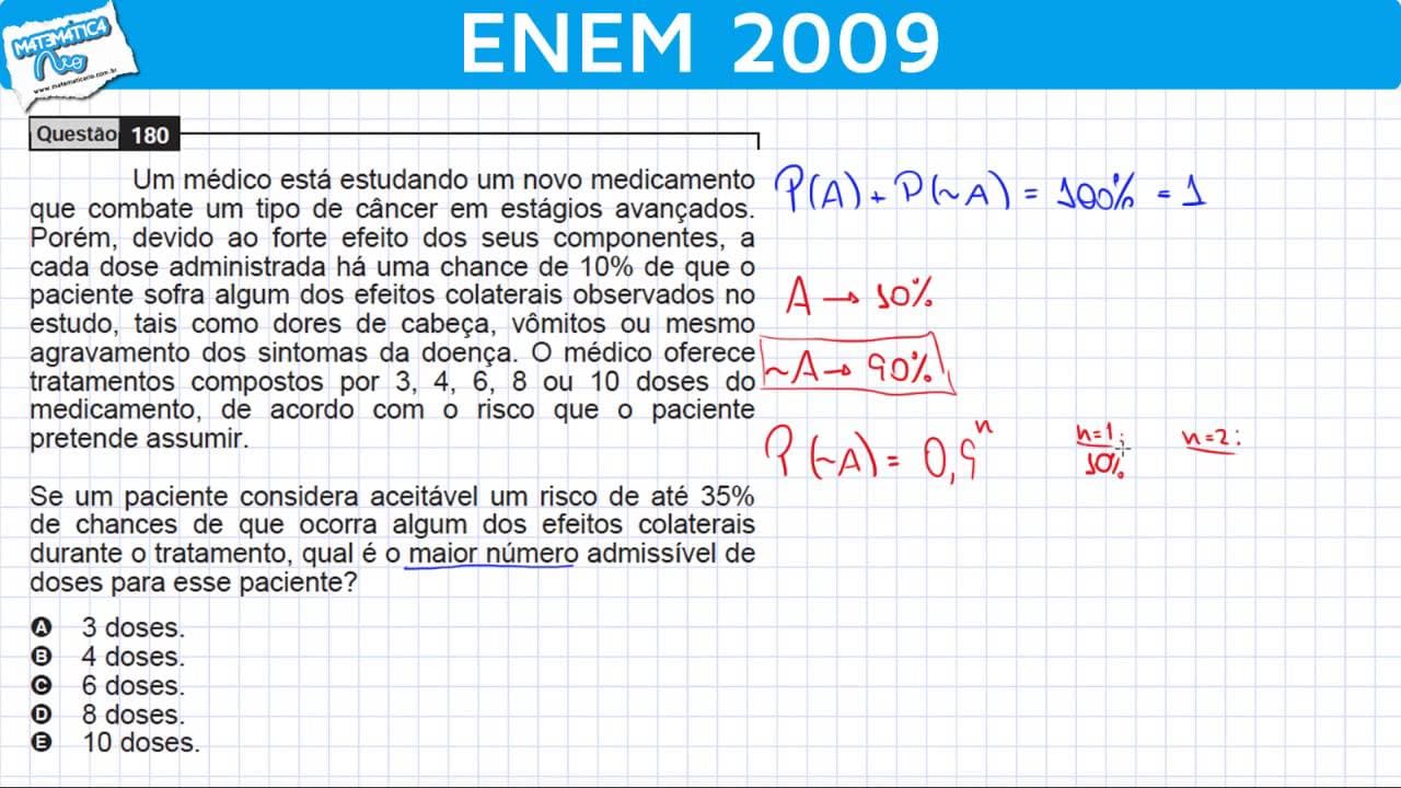 Thumbnail: ENEM 2009 Matemática #45 - Probabilidade e Efeitos Colaterais no Tratamento do Câncer