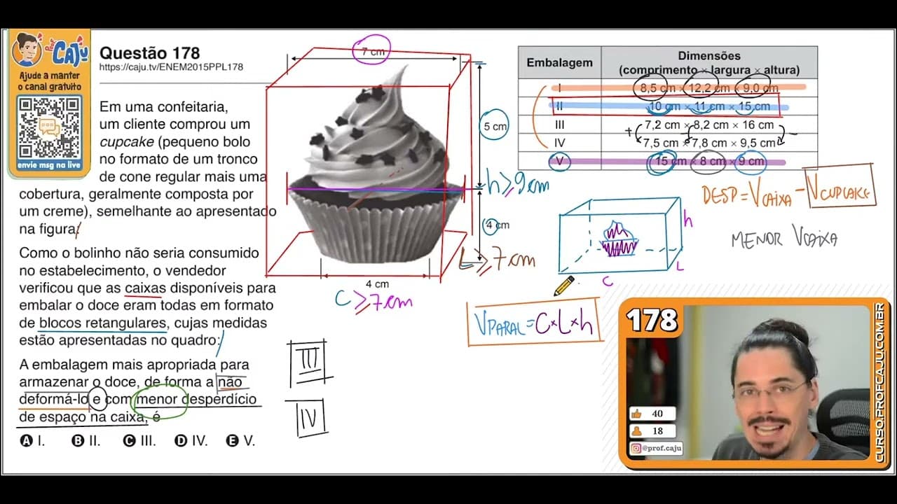 Thumbnail: [ENEM 2015 PPL] 178 📓 --- Em uma confeitaria, um cliente comprou um cupcake (pequeno bolo no formato
