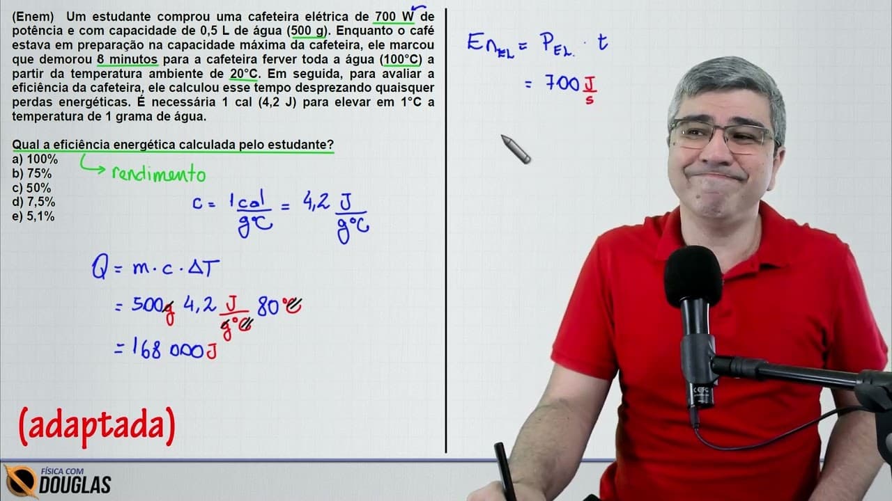 Thumbnail: Enem 2024 (Adaptada)  Um estudante comprou uma cafeteira elétrica de 700 W de potência e