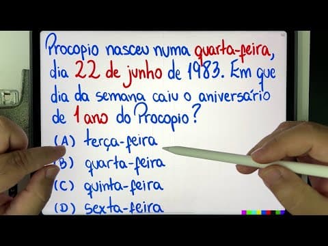 Thumbnail da aula: 🤯 MATEMÁTICA BÁSICA DESBUGADA - Dia da Semana do Aniversário de 1 Ano do Procopio