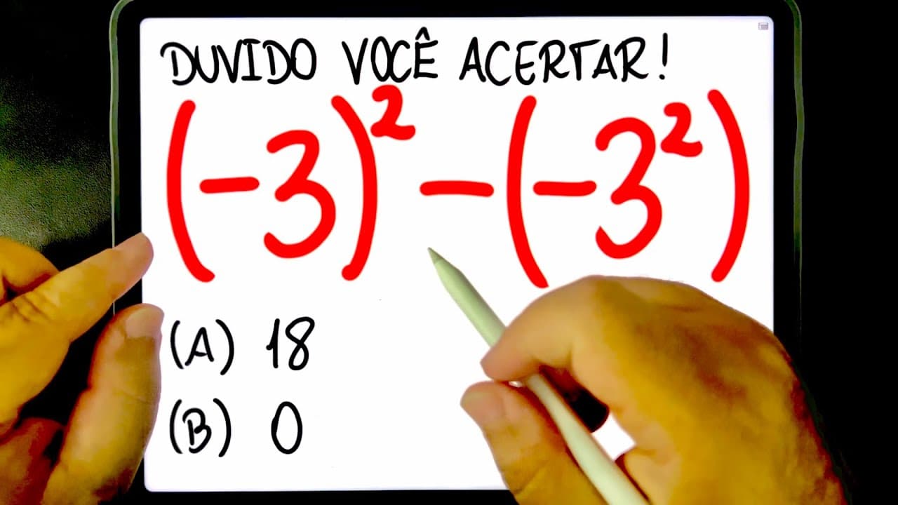 Thumbnail: 🔥 (-3)²-(-3²) = ??? POTENCIAÇÃO BUGANTE QUE A MAIORIA ERRA FEIO! Você consegue resolver?
