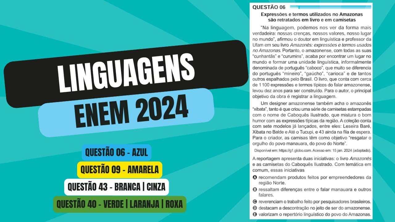 Thumbnail: Resolução questão 06 (PROVA AZUL) | Linguagens ENEM 2024