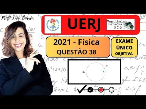 Thumbnail da aula: 🟠 FÍSICA / UERJ 2021 / QUESTÃO 38 / EXAME ÚNICO -Um elétron E de massa m e carga q executa um (...)