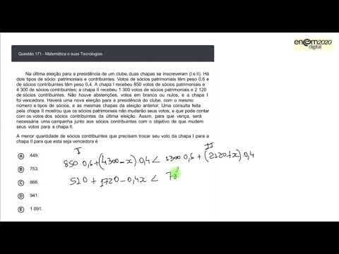 Thumbnail da aula: MATEMÁTICA ENEM 2020 DIGITAL 171B