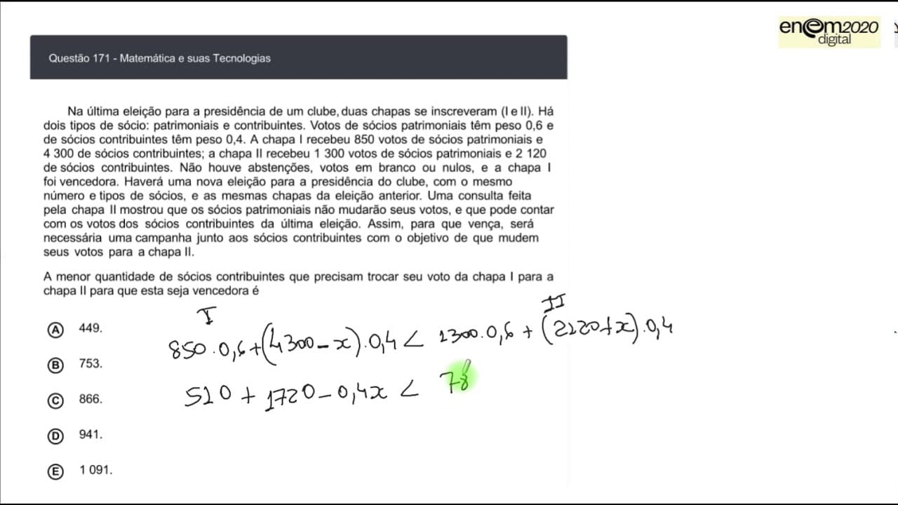 Thumbnail: MATEMÁTICA ENEM 2020 DIGITAL 171B