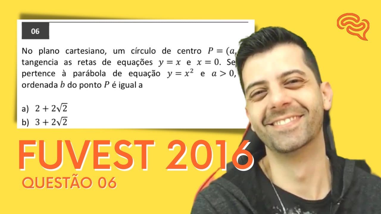 Thumbnail: FUVEST 2016 - Q6 - No plano cartesiano, um círculo de centro P = (a, b) tangencia as retas de equaçõ