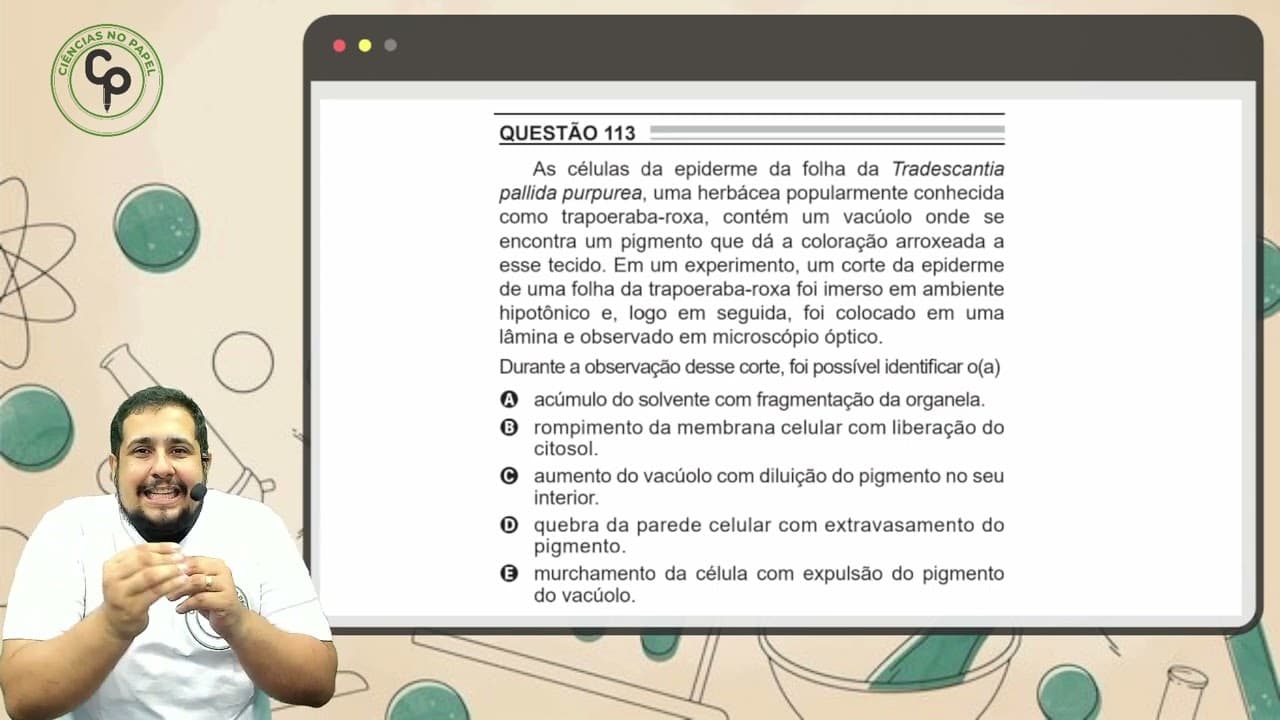 Thumbnail: ENEM 2022 - As células da epiderme da folha da Tradescantia pallida purpurea, uma herbácea