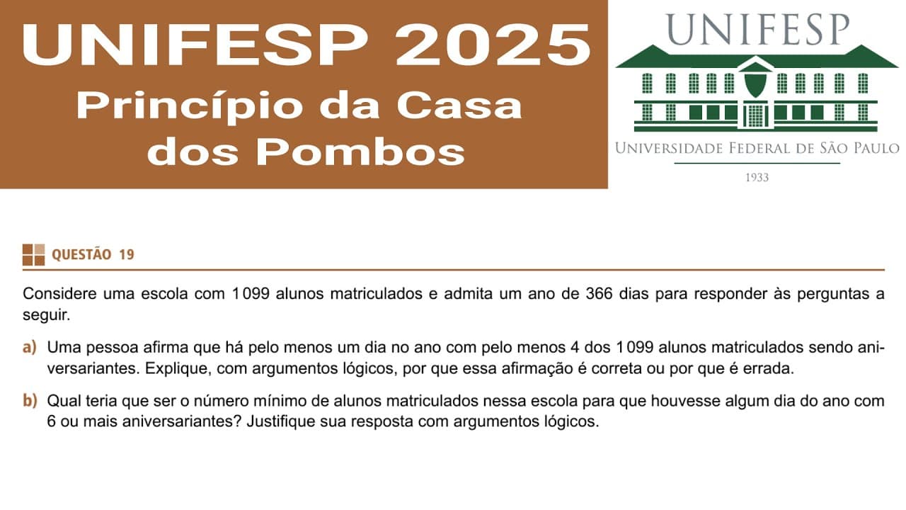Thumbnail: ✅ Princípio da Casa dos Pombos  - UNIFESP 2025