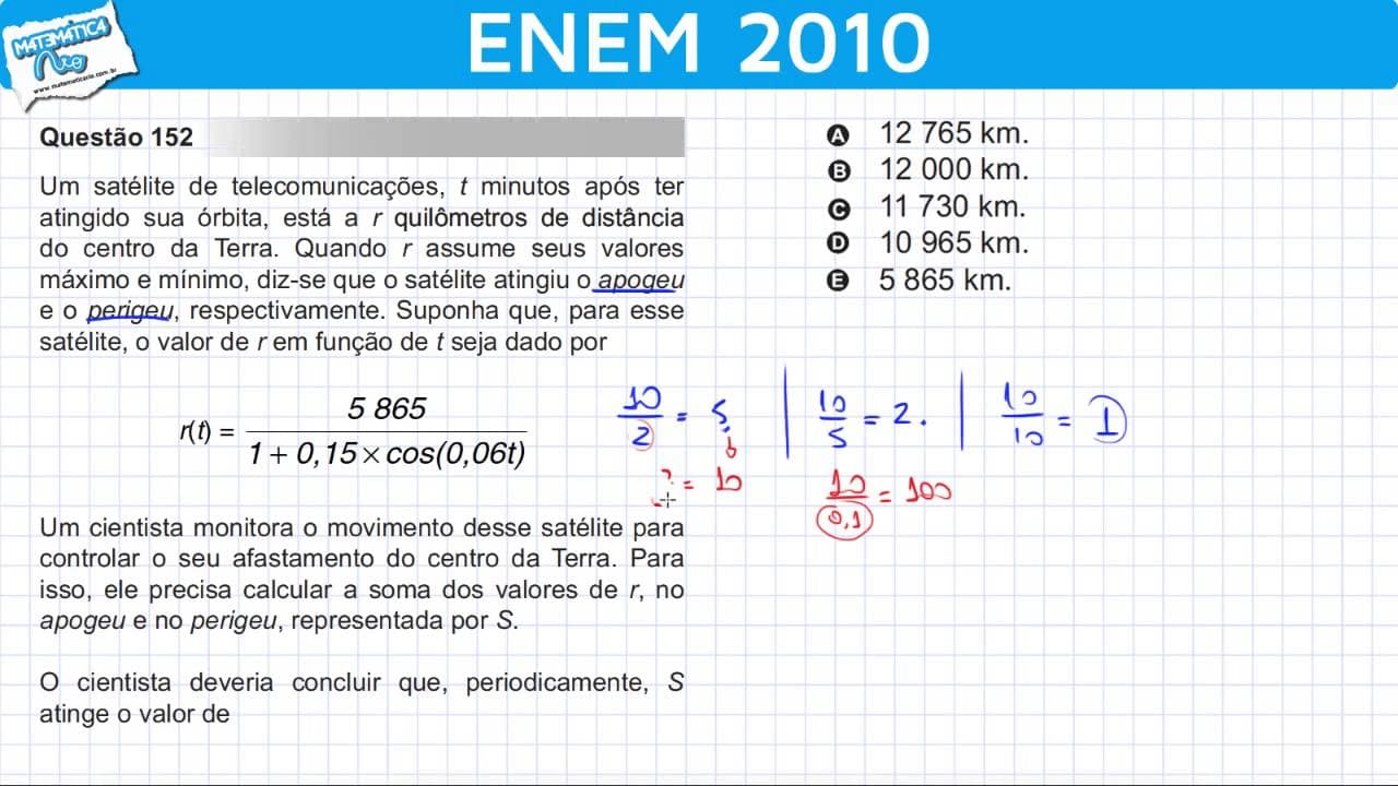 Thumbnail: ENEM 2010 Matemática #17 - Função Trigonométrica, Apogeu e Perigeu de um Satélite