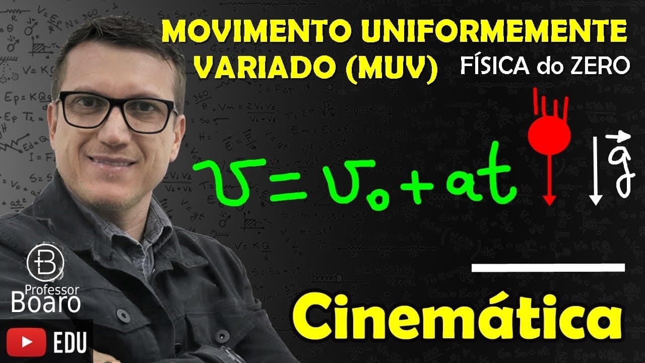 Thumbnail: MOVIMENTO UNIFORMEMENTE VARIADO (MUV) V = V0 + at    - Cinemática - FÍSICA do ZERO - AULA 6