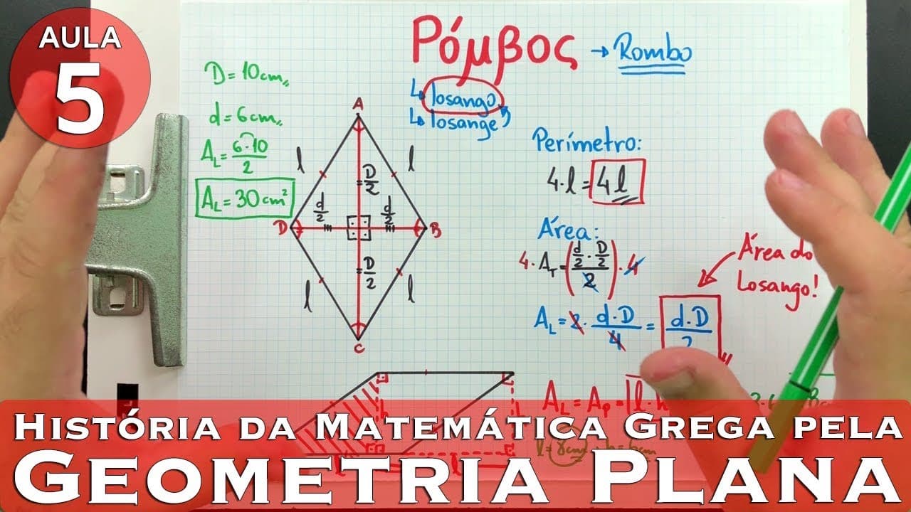 Thumbnail: ⭐️ LOSANGO Área e Perímetro SENSACIONAL | História da Matemática Grega | Aula 5