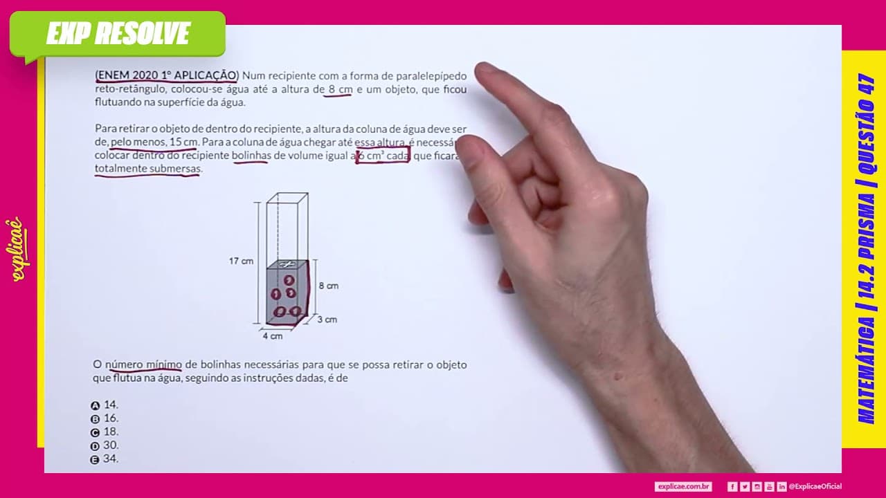 Thumbnail: NUM RECIPIENTE COM A FORMA DE PARALELEPÍPEDO RETO-RETÂNGULO, COLOCOU-SE ÁGUA ATÉ A (...) | PRISMA