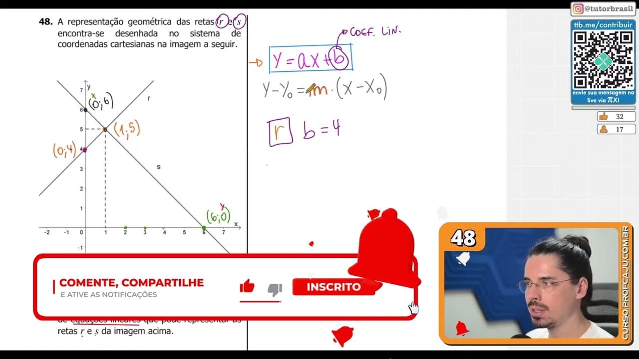 Thumbnail: [UFRGS 2018] 48 - A representação geométrica das retas r e s encontra-se  desenhada  no  sistema  de