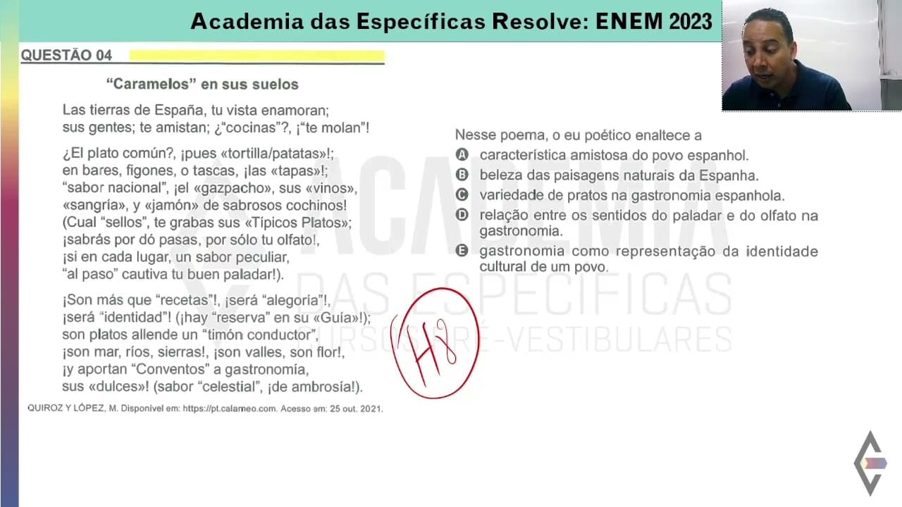 Thumbnail: Resolução ENEM 2023 Caderno Amarelo Questão 04 Espanhol - Gabarito E
