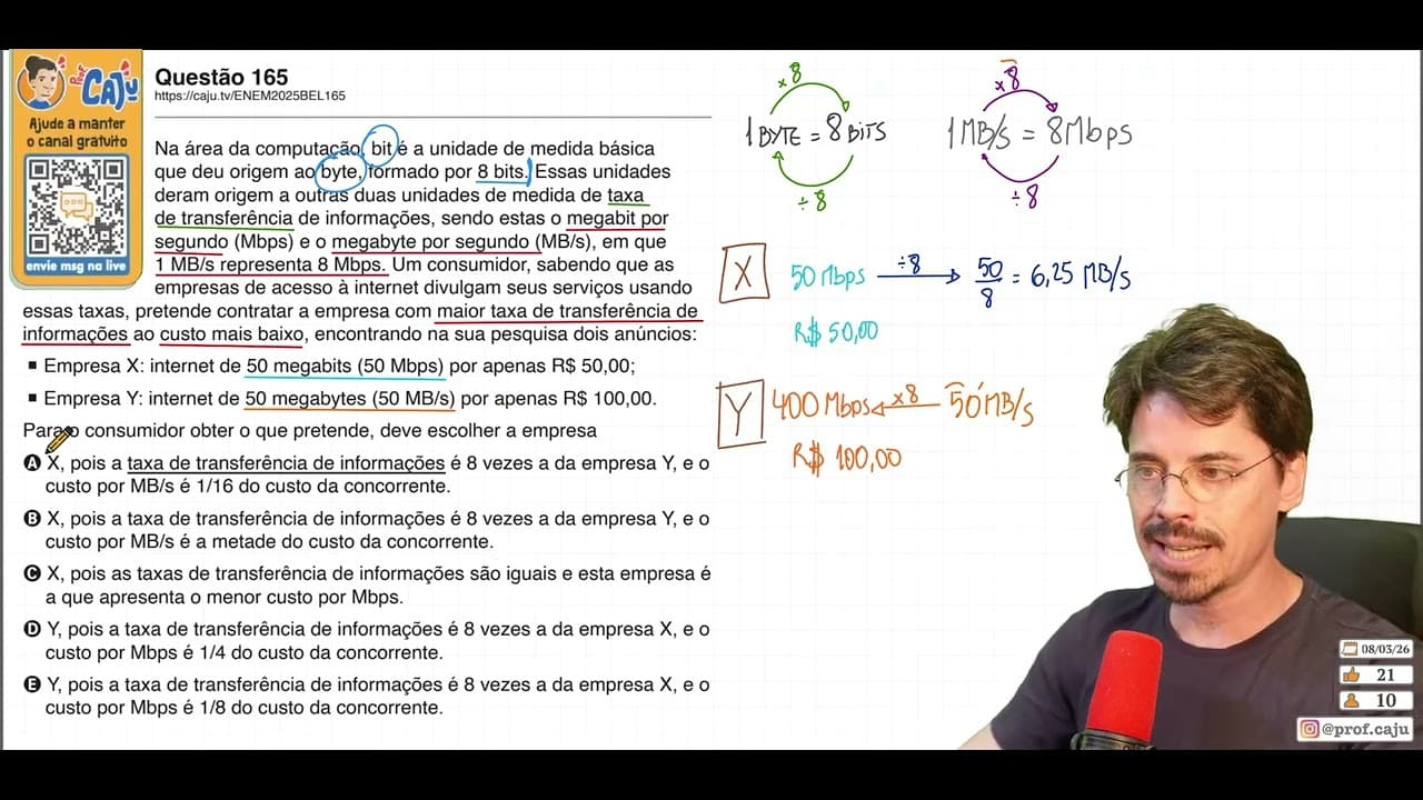 Thumbnail: [ENEM 2025 Belém] 165 📘 SISTEMA DE UNIDADES Na área da computação, bit é a unidade de medida básica