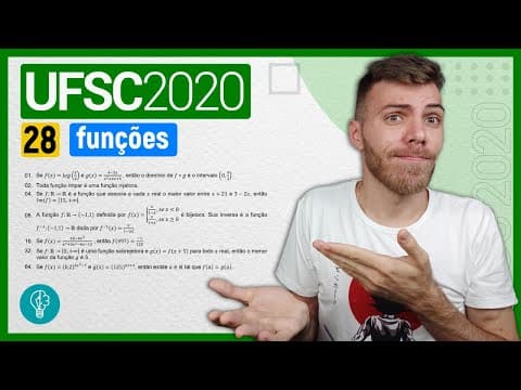 Thumbnail da aula: 28 VESTIBULAR UFSC 2020 - FUNÇÕES - Se 𝑓(𝑥) = 𝑙𝑜𝑔 𝑥2 e 𝑔(𝑥) = 4−3𝑥 𝑥2+4𝑥+5 , então o domínio de