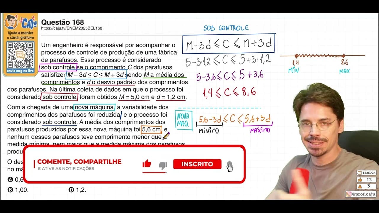 Thumbnail: [ENEM 2025 Belém] 168 📘 ÁLGEBRA Um engenheiro é responsável por acompanhar o processo de controle de