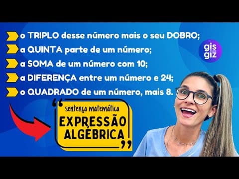 Thumbnail da aula: Triplo , Quinta parte, Soma, Diferença e o Quadrado de um número   | Expressão algébrica \Prof. Gis/
