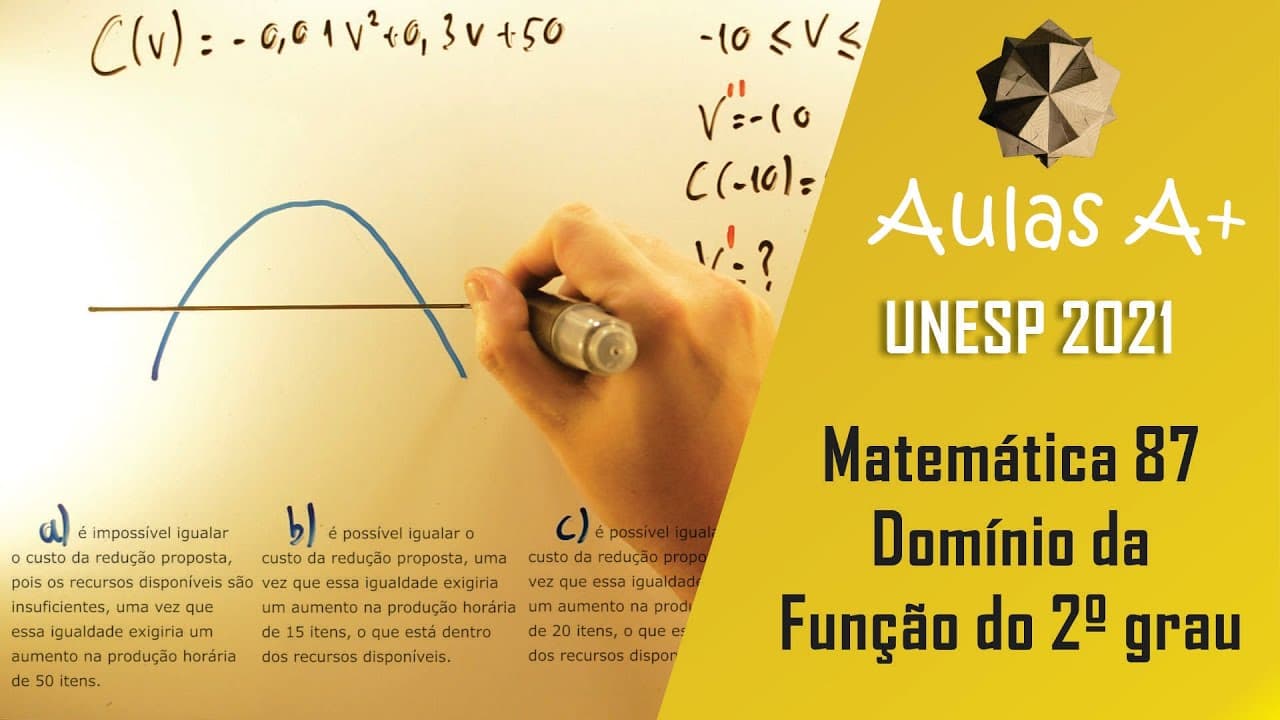 Thumbnail: Essencial CONDIÇÃO UNESP 2021 - Matemática 87 - Função do 2º grau e Domínio - 1fase1dia - Aulas A+