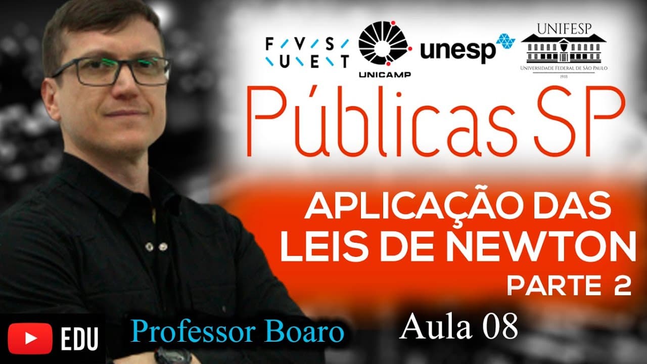 Thumbnail: APLICAÇÕES DAS LEIS DE NEWTON - FUVEST UNESP UNICAMP - EXERCÍCIO RESOLVIDO - AULA8
