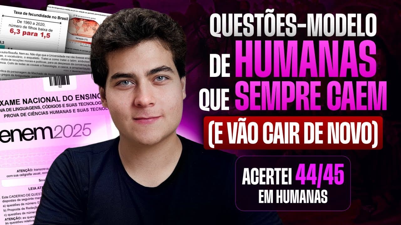 Thumbnail: Questões-Modelo de HUMANAS que VÃO CAIR no Enem 2025 (e SEMPRE caem)