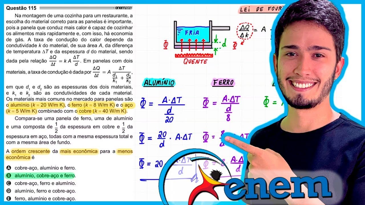 Thumbnail: ENEM 2021 - Na montagem de uma cozinha para um restaurante, a escolha do material correto para as pa