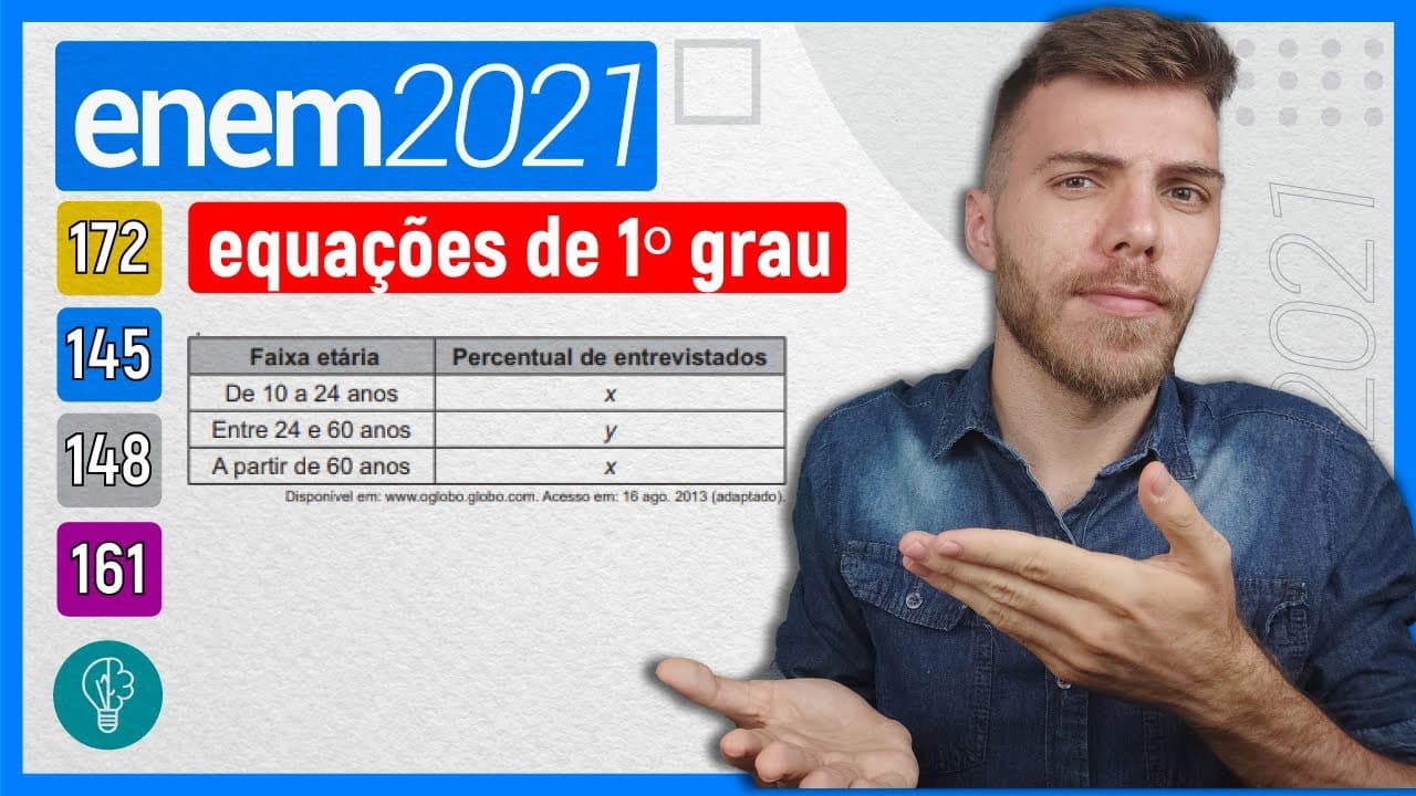 Thumbnail: 🛑145 Enem 2021 - EQUAÇÕES DE 1º GRAU - Em um estudo realizado pelo IBGE em quatro estados e no