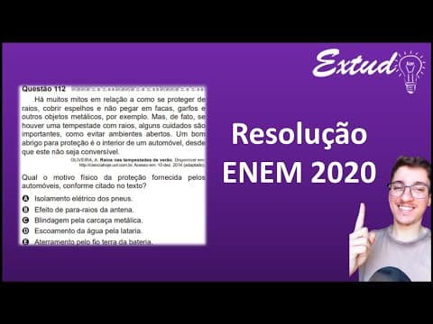 Thumbnail da aula: RESOLUÇÃO ENEM 2020 - Há muitos mitos em relação a como se proteger de raios, cobrir espelhos [...]