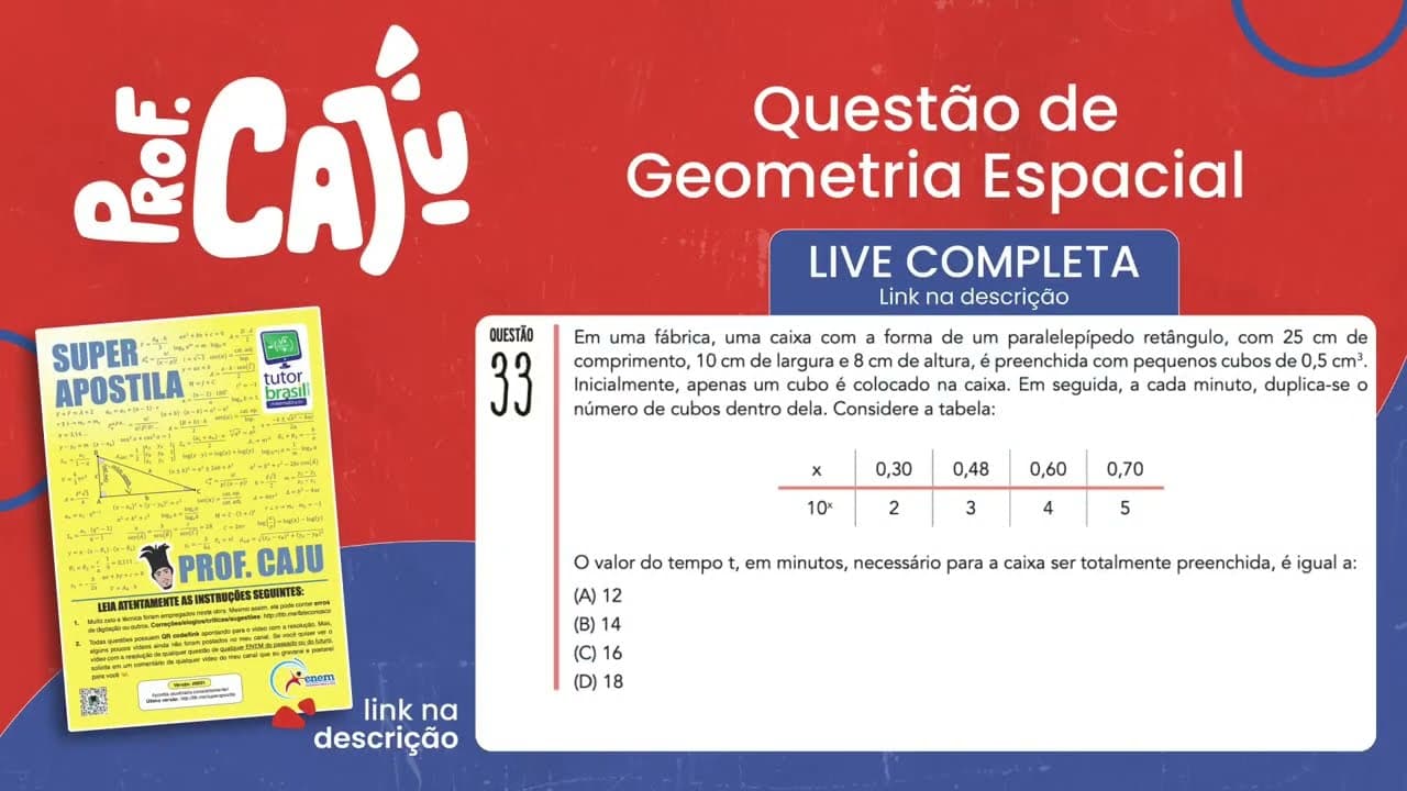 Thumbnail: [UERJ 2020] 33 📘 GEOMETRIA ESPACIAL Em uma fábrica, uma caixa com a forma de um paralelepípedo