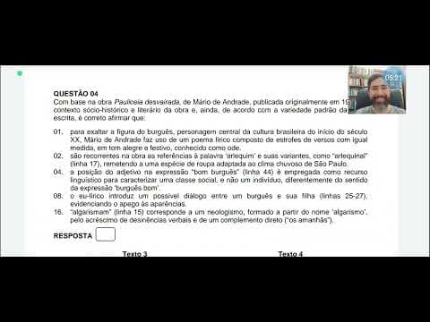 Thumbnail da aula: Prova comentada: vestibular UFSC 2023 Língua Portuguesa e Literatura Questão 4: Pauliceia Desvairada